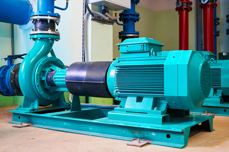 blue-motor-pump-standing-metal-stand